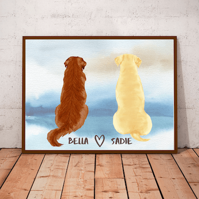 Back view print of 2 dog breeds.